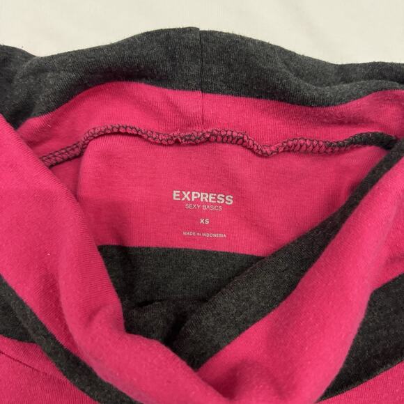 Vtg Y2K Express Drape Cowl Neck Knit Top Dress Striped McBling Glam Club XS Pink - Picture 3 of 7